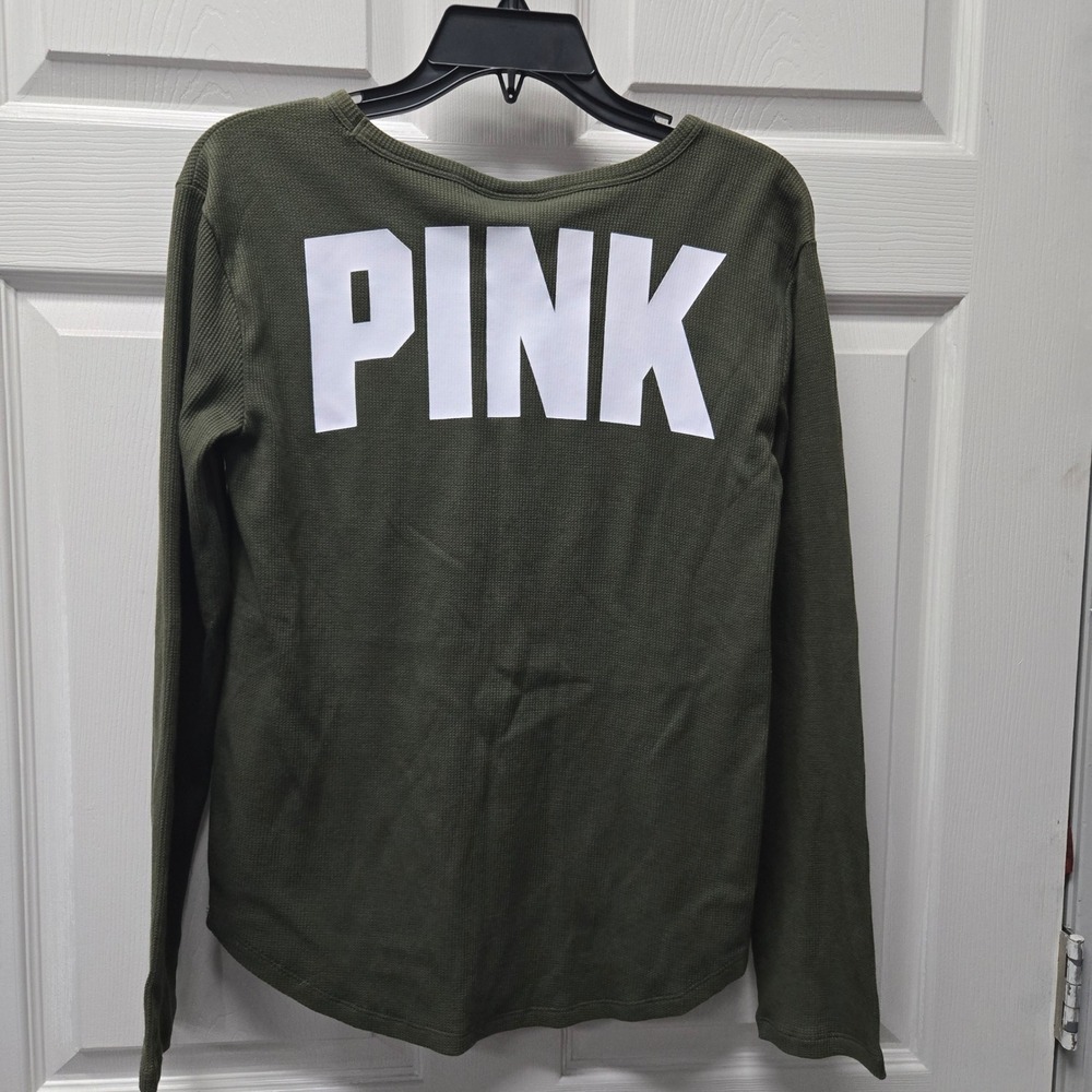 Pink Victoria's Secret Waffle Knit Long Sleeve Top Olive Green XS Y538
